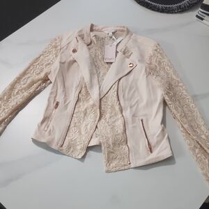 Lace Sleeve Women's Jacket - Blush Pink